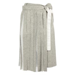 Used Sacai Grey Wool Pleated Layer Shorts Size XL