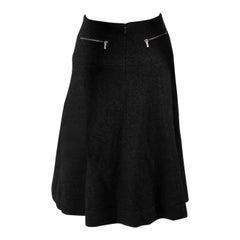 Chanel Black Tweed Zip Detail Knee Length Skirt Size XS