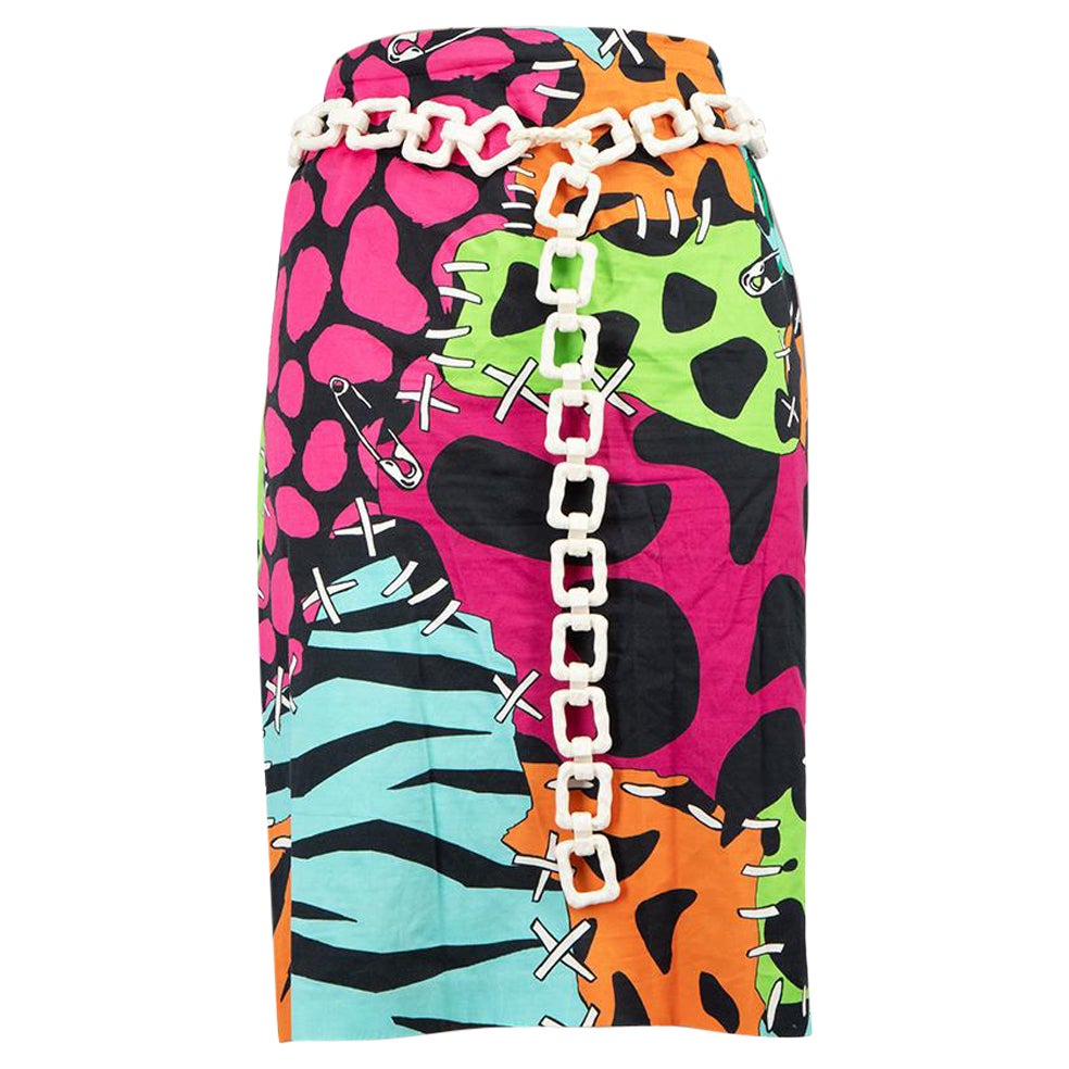 Moschino Animal Print Chain Belted Skirt Size XXL For Sale
