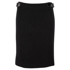 Moschino Black Wool Tweed Belted Knee Length Skirt Size S