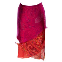Etro Paisley Print Silk Layered Mesh Skirt Size L