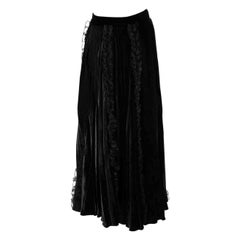 Christopher Kane Black Velvet Ruffle Pleated Skirt Size XL