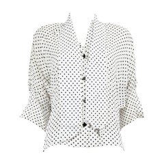 Jean Muir White Polka Dot Top with Scarf Size S