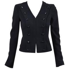 Chanel "Camellia" Black Wool Texturized Button Up Long Sleeve Jacket