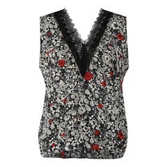 Zadig & Voltaire Silk Floral Print Sleeveless Lace Trim Top Size S