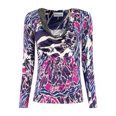 Emilio Pucci Violet Silk Embellished Abstract Top Size M