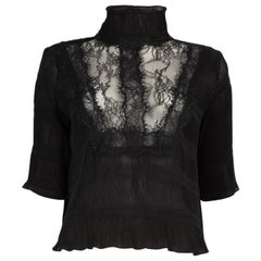Ganni Black Pleated Lace Panel Top Size XS