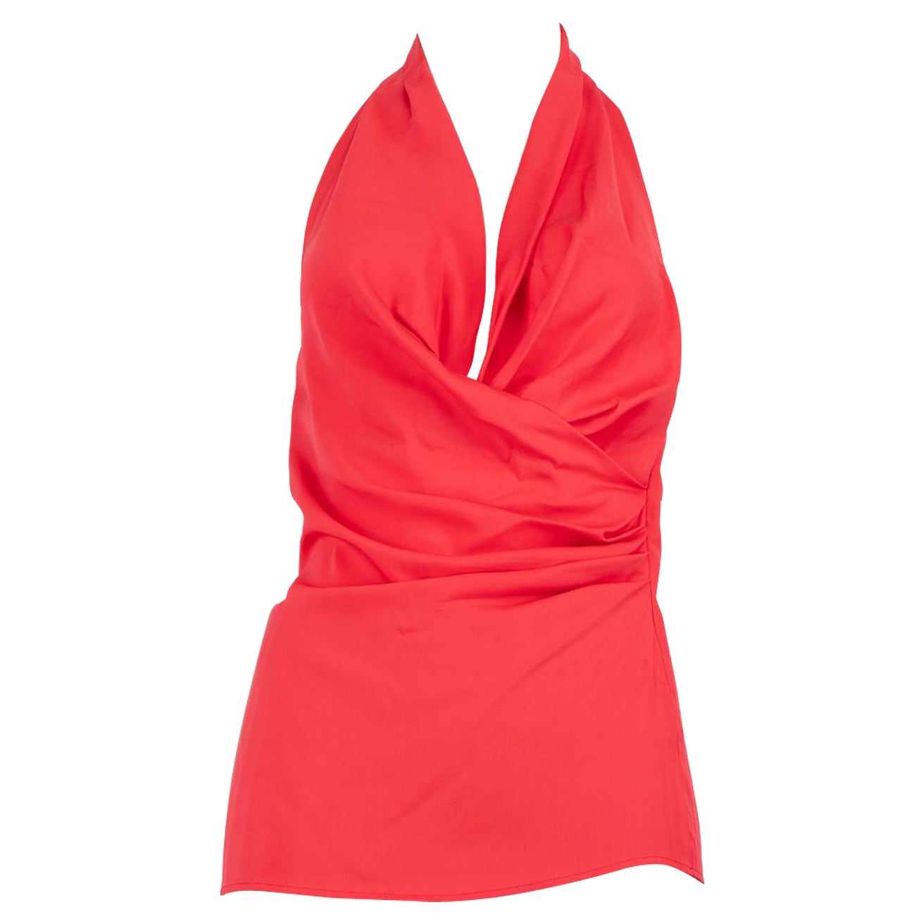Moschino Red Silk Open Back Halterneck Top Size M