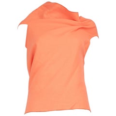 Roland Mouret Orange Wool Pleated Shoulder Top Size L