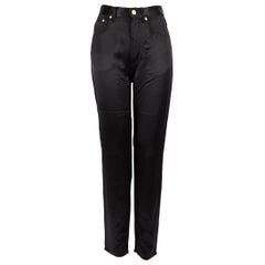 Versace Black Satin High-Waisted Slim Trousers Size M