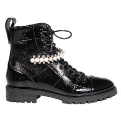 Jimmy Choo Black Patent Cruz Embellished Combat Boots Size IT 36