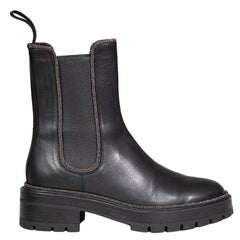 Aquazzura Black Leather Blake Chelsea Boots Size IT 37.5