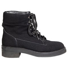 Chanel Black Tweed Lurex Ankle Combat Boots Size IT 39
