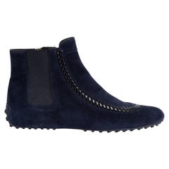 Tod's Navy Suede Whipstitch Accent Boots Size IT 40