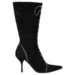 Moschino Black Suede Lace Print Boots Size IT 40