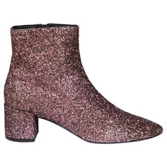Saint Laurent Pink Glitter Loulou 50 Ankle Boots Size IT 36.5