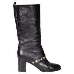 Chanel Black Calfskin Lucky Charm Mid Calf Boots Size IT 37.5