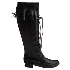 Gucci Black Lace Up Tassel Accent Knee High Boots Size IT 37