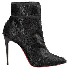 Christian Louboutin Black Stiletto Sequin Glitter Accent Boots Size IT 36