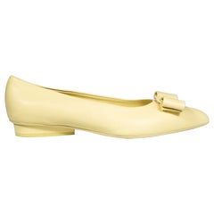 Salvatore Ferragamo Yellow Leather Vara Bow Flats Size US 5.5