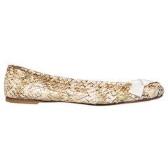 Prada Beige Snakeskin Bow Accent Ballet Flats Size IT 40