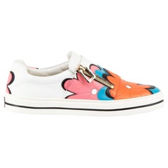 Roger Vivier Weiße Leder-Slip-On-Schuhe mit Blumenmuck Größe IT 39,5