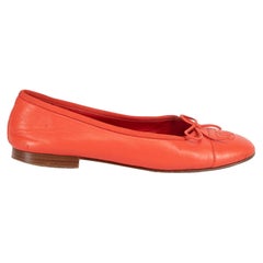 Used Chanel Red Leather CC Cap Toe Ballet Flats Size IT 37.5