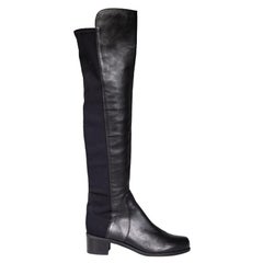 Used Stuart Weitzman Black Leather Elasticated Thigh High Boots Size IT 38
