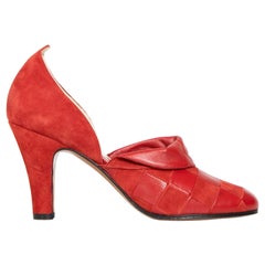 Salvatore Ferragamo Red Leather Gingham Accent Heels Size IT 38