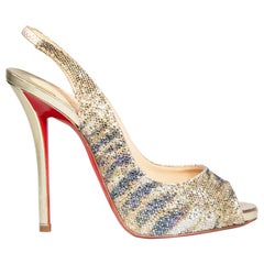 Christian Louboutin Gold Glitter Zebra Akzent Slingback Heels Größe IT 37,5