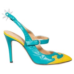 Charlotte Olympia Turquoise Leather Spur Stud Heels Size IT 39