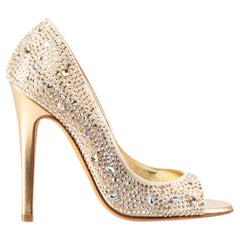 Gina Gold Crystal Embellished Open Toe Heels Size UK 4