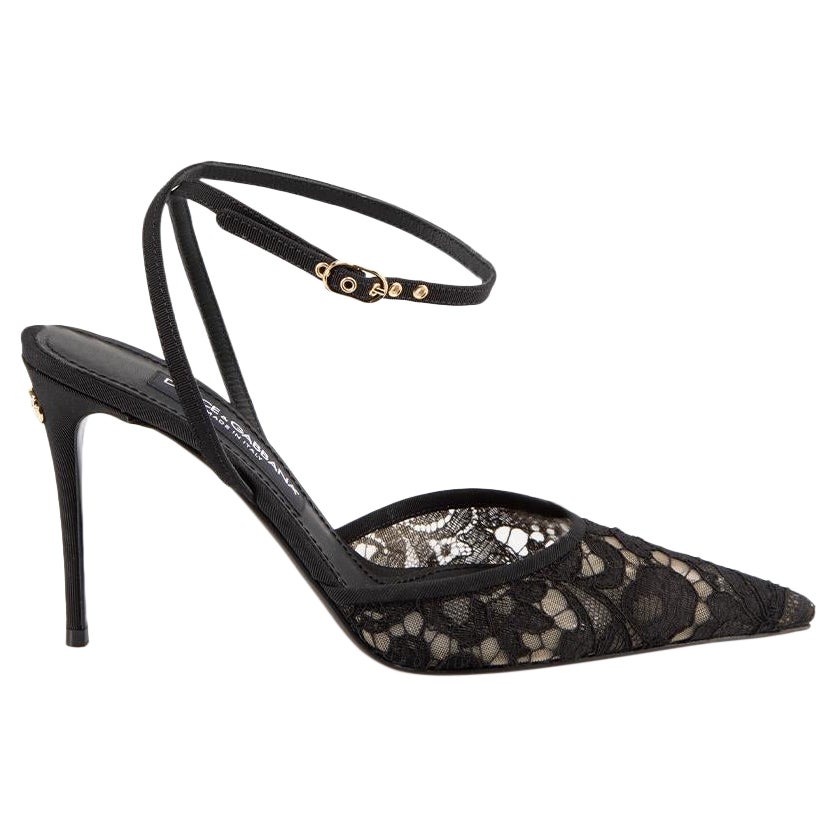 Dolce & Gabbana SS24 Black Floral Lace Heels Size SML S For Sale