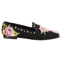 Dolce & Gabbana Black Cherub Embroidered Loafers Size IT 39