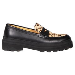 A.P.C. Schwarz Leder Leopard Pony Haar Loafers Größe IT 38