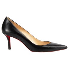 Used Christian Louboutin Black Leather Point Mid Heel Pumps Size IT 35.5