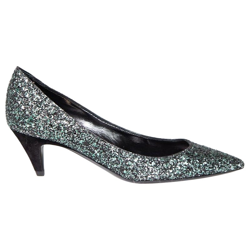 Saint Laurent Green Glitter Pumps Size IT 35.5 For Sale
