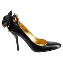 Sergio Rossi Schwarze Leder-Pumps mit Goldbesatz Größe IT 38,5