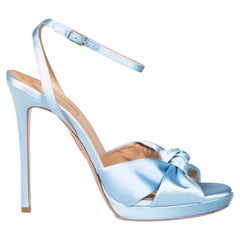 Aquazzura Blue Satin Bow Accent Sandals Size IT 38