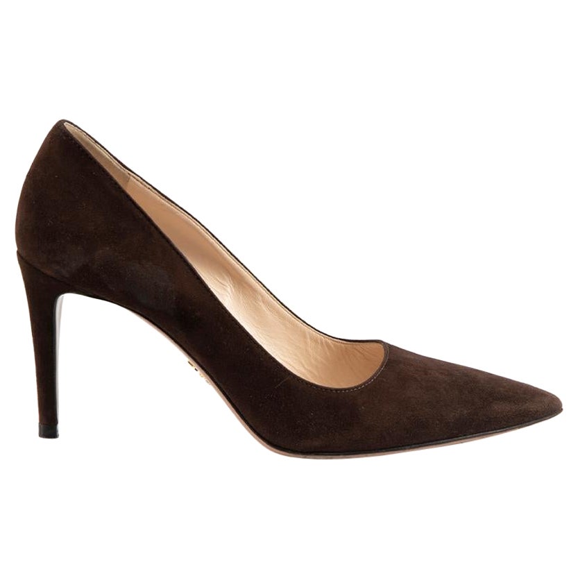 Prada Brown Suede Pointed Toe Pumps Size IT 36.5 For Sale