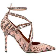 Valentino NEW Pink Black Lizard Skin Cut Out Strappy Heels Pumps in Box