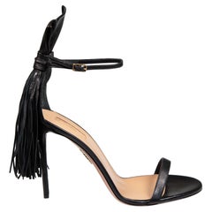 Aquazzura Black Whip It Fringe Ankle Strap Sandals Size IT 41