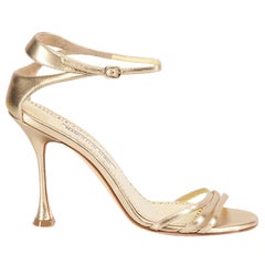 Manolo Blahnik Gold Leather Strap Sandals Size IT 38.5