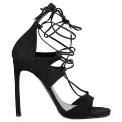 Used Stuart Weitzman Black Suede Lace-Up Heeled Sandals Size US 9