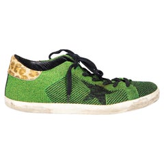 Used Golden Goose Green Metallic Superstar Trainers Size IT 39