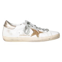 Golden Goose White Leather Gold Superstar Trainers Size IT 37