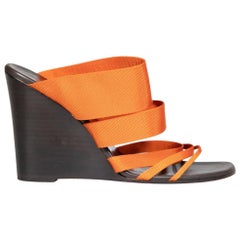 Hermès Orange Strappy Wedge Sandals Size IT 40
