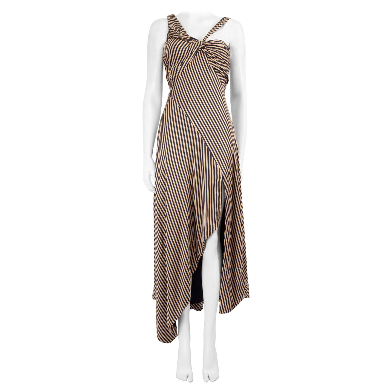 Jonathan Simkhai Beige Ruched Detail Stripe Print Mini Dress Size L For Sale