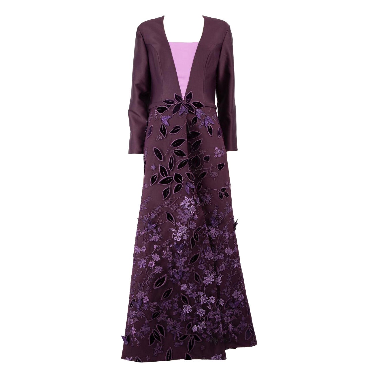 Edward Arsouni Purple Floral Embroidered Maxi Dress Size XXXL For Sale