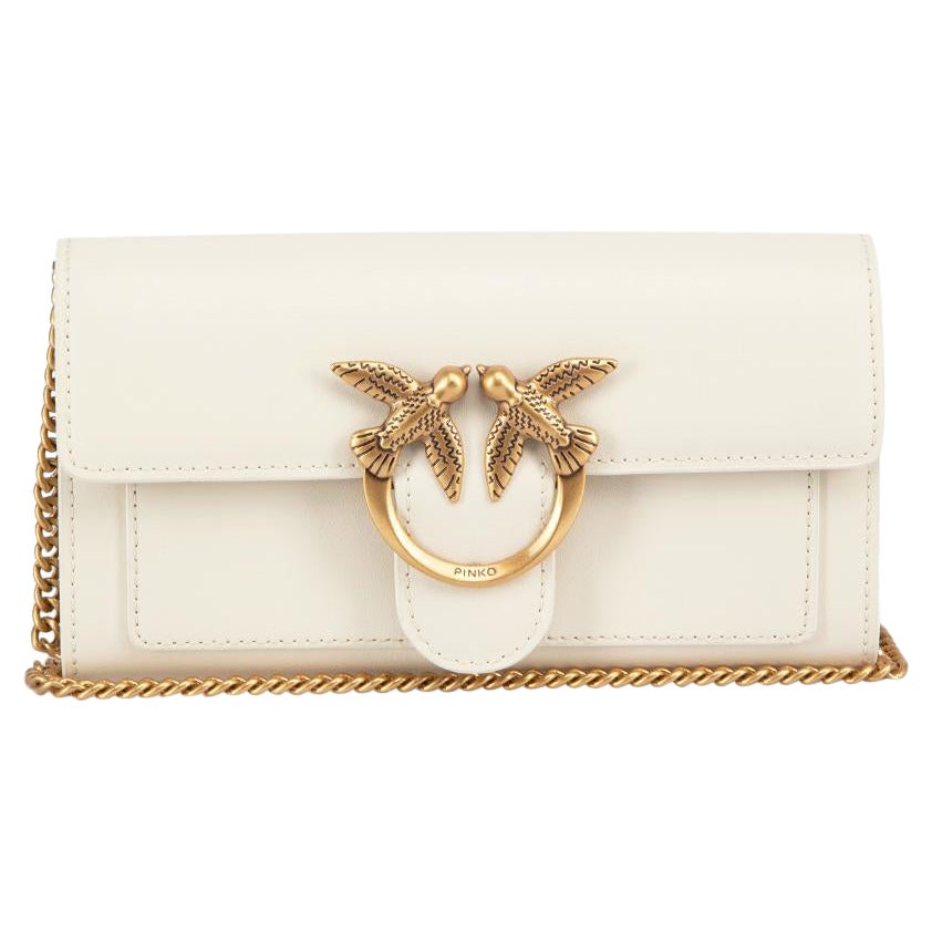 Pinko White Leather Love One Wallet on Chain For Sale